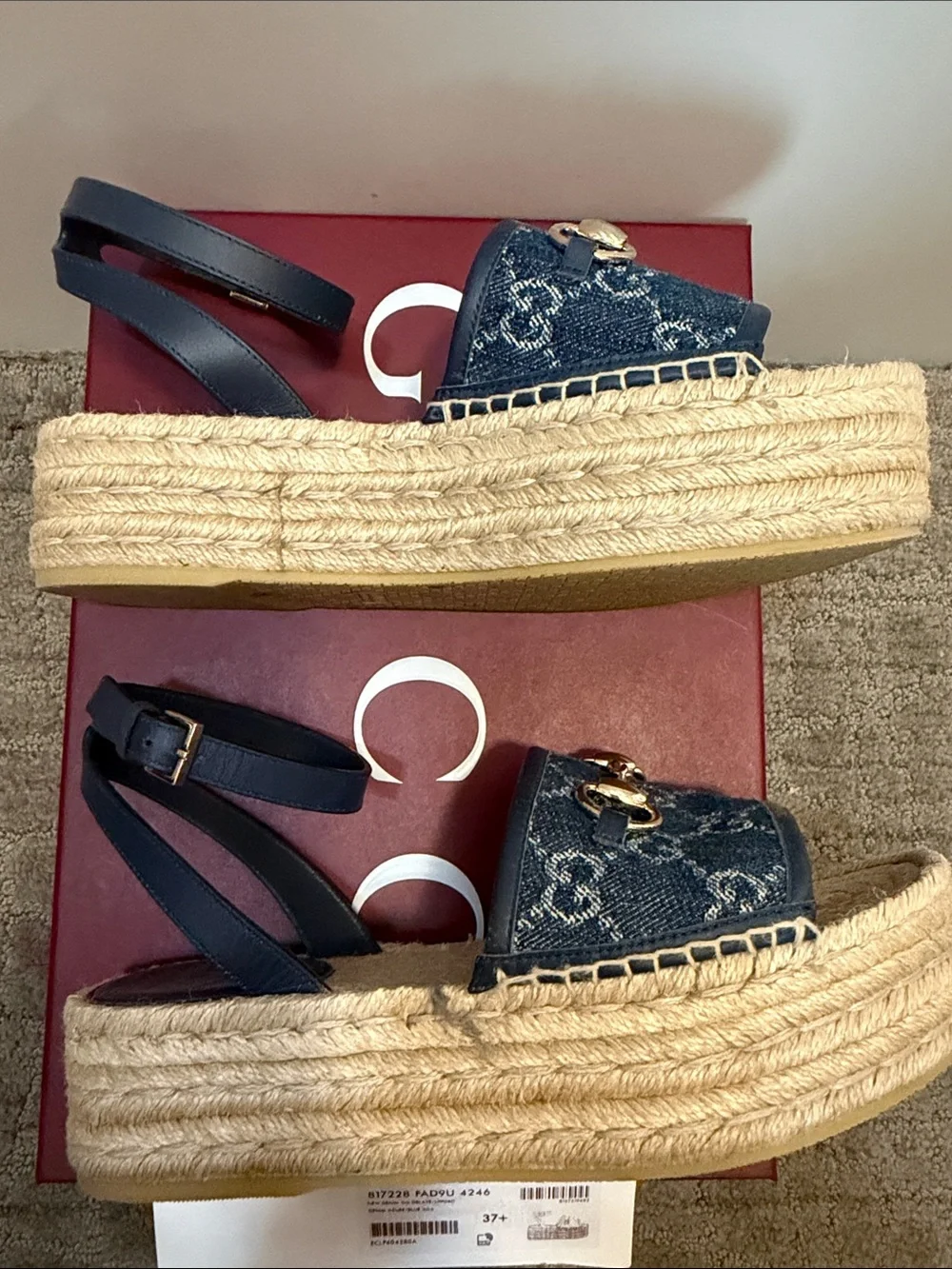 Gucci Women's Blue Denim Espadrille Platform Sandals